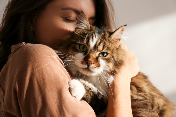 woman hugging a cat